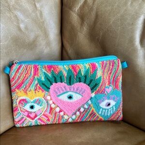 Embroidered Eye Motif Cosmetic Bag